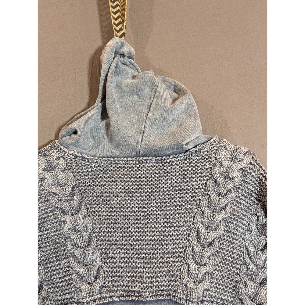 INC International Concepts Mens Blue Cable‎ Knit Hoodie Sweater Size L